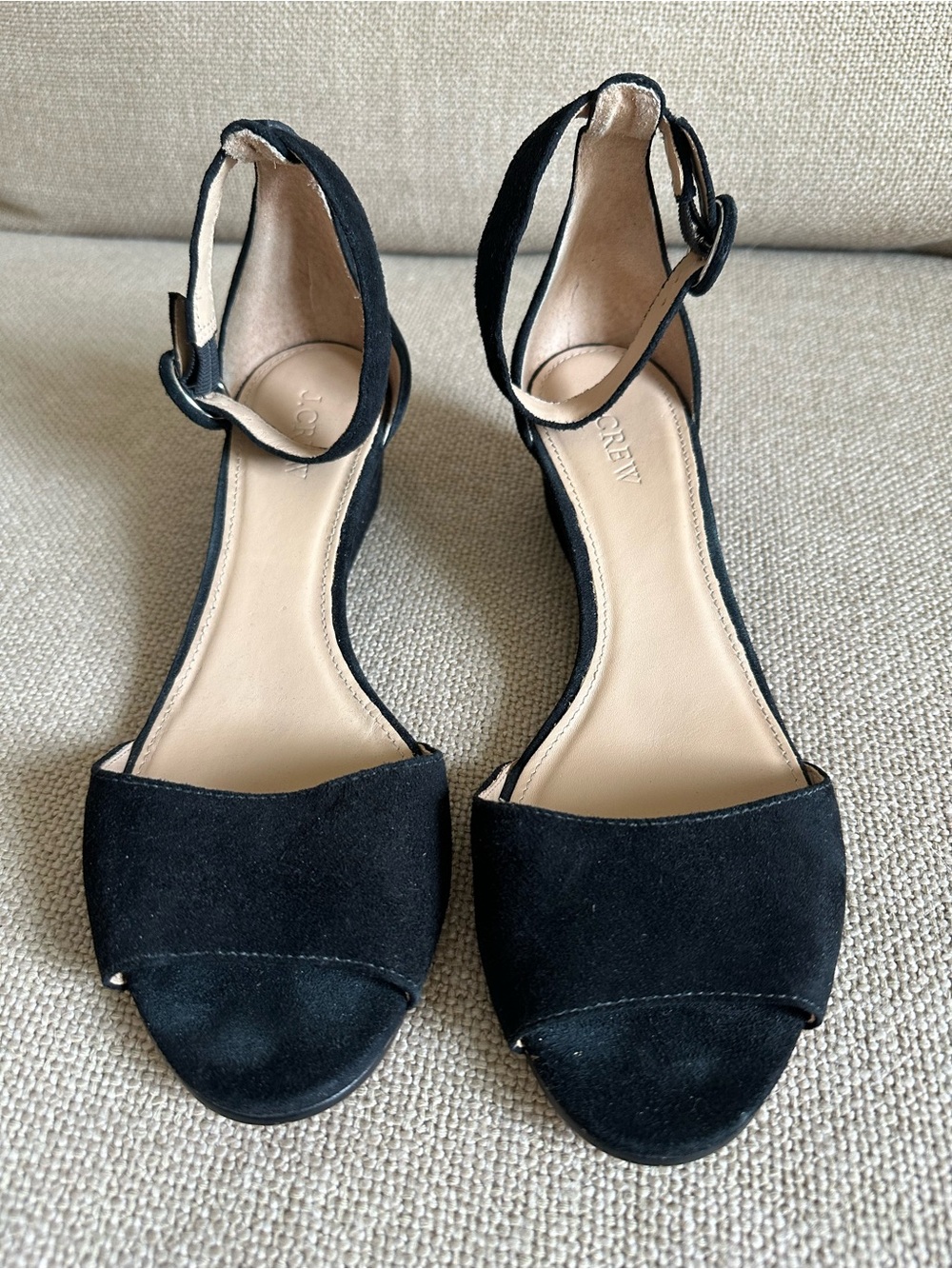 J. Crew Black Suede Open-Toe Ankle-Strap Sandals